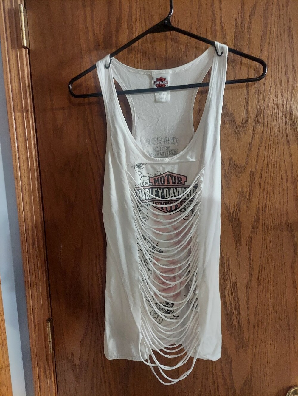 Harley Davidson Shredded Lattice Front Graphic Tank Top White Racerback Size M